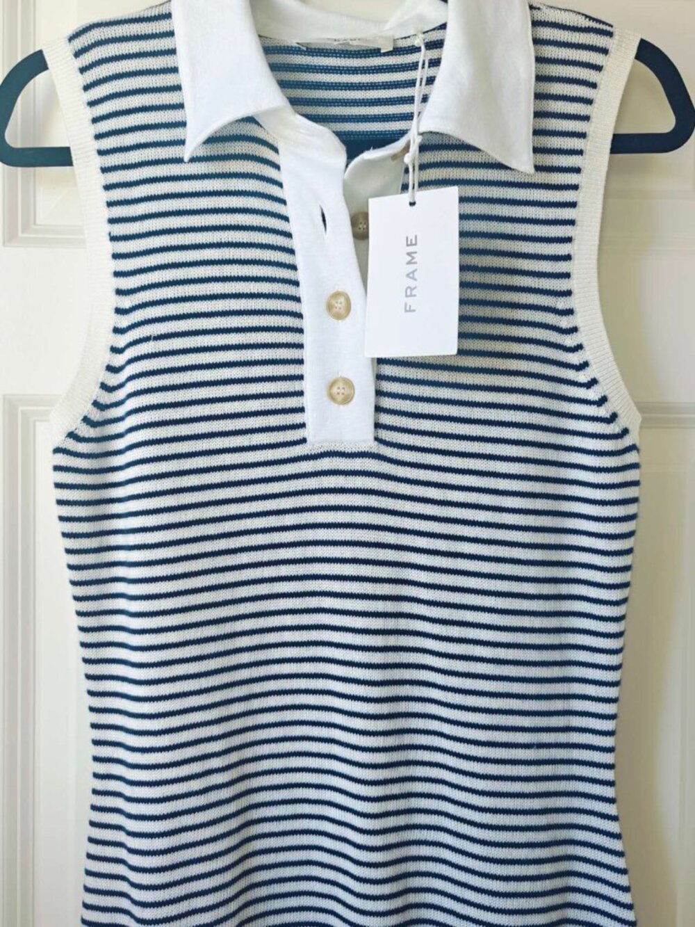 NWT Frame The Bold Stripe Knit Polo Midi Dress cashmere cotton - Picture 7 of 8